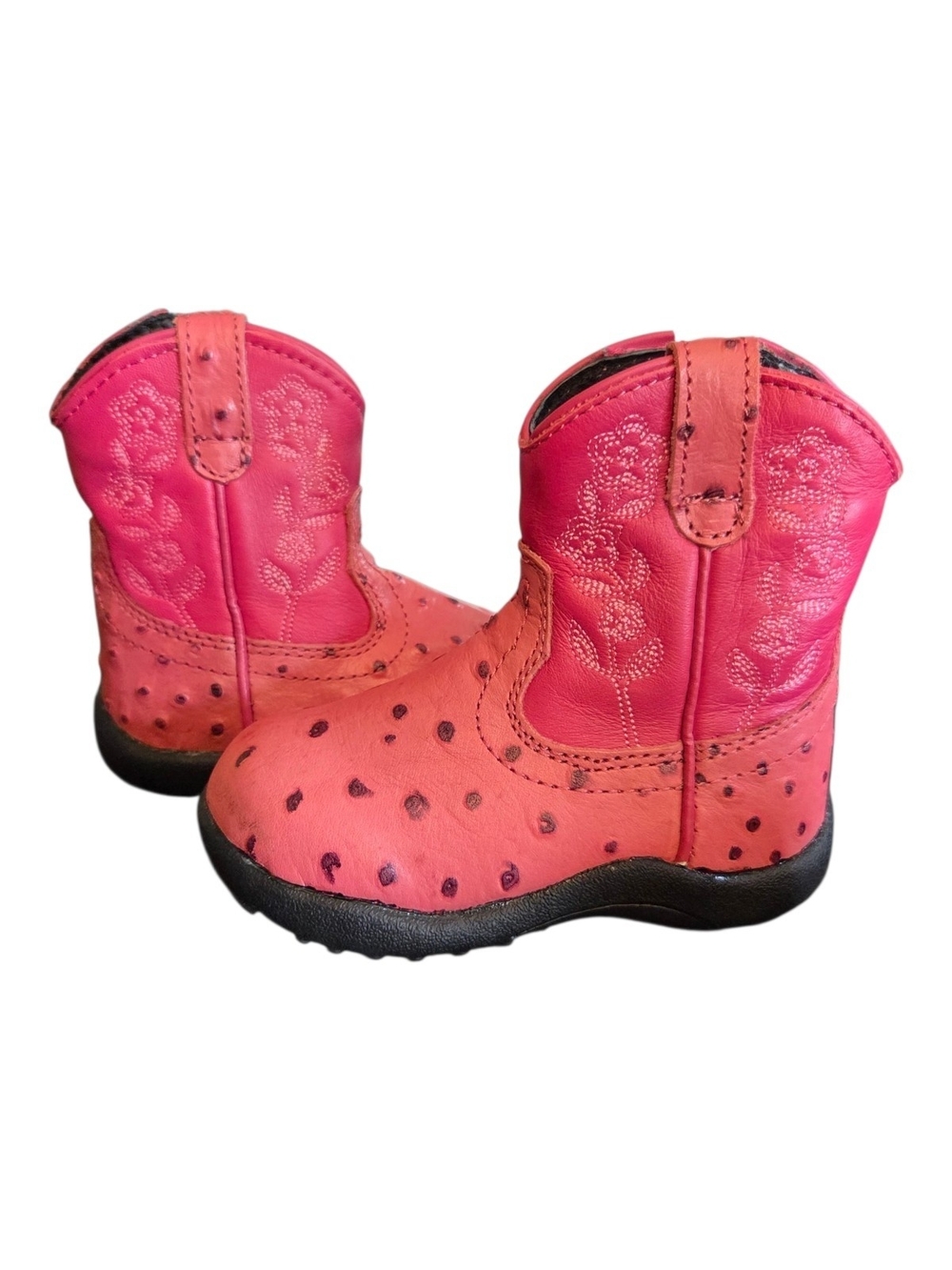 Roper Infants Pink Leather Ostrich Print Cowgirl Boots Size 6
